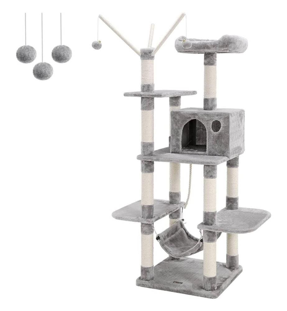 FEANDREA Arbre à Chat, Tour grattoir 68 cm, Gris…